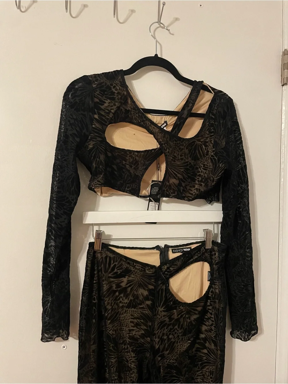 Fashion Nova Black Sheer Lace Cutout Two-Piece Set - Picture 6 of 9